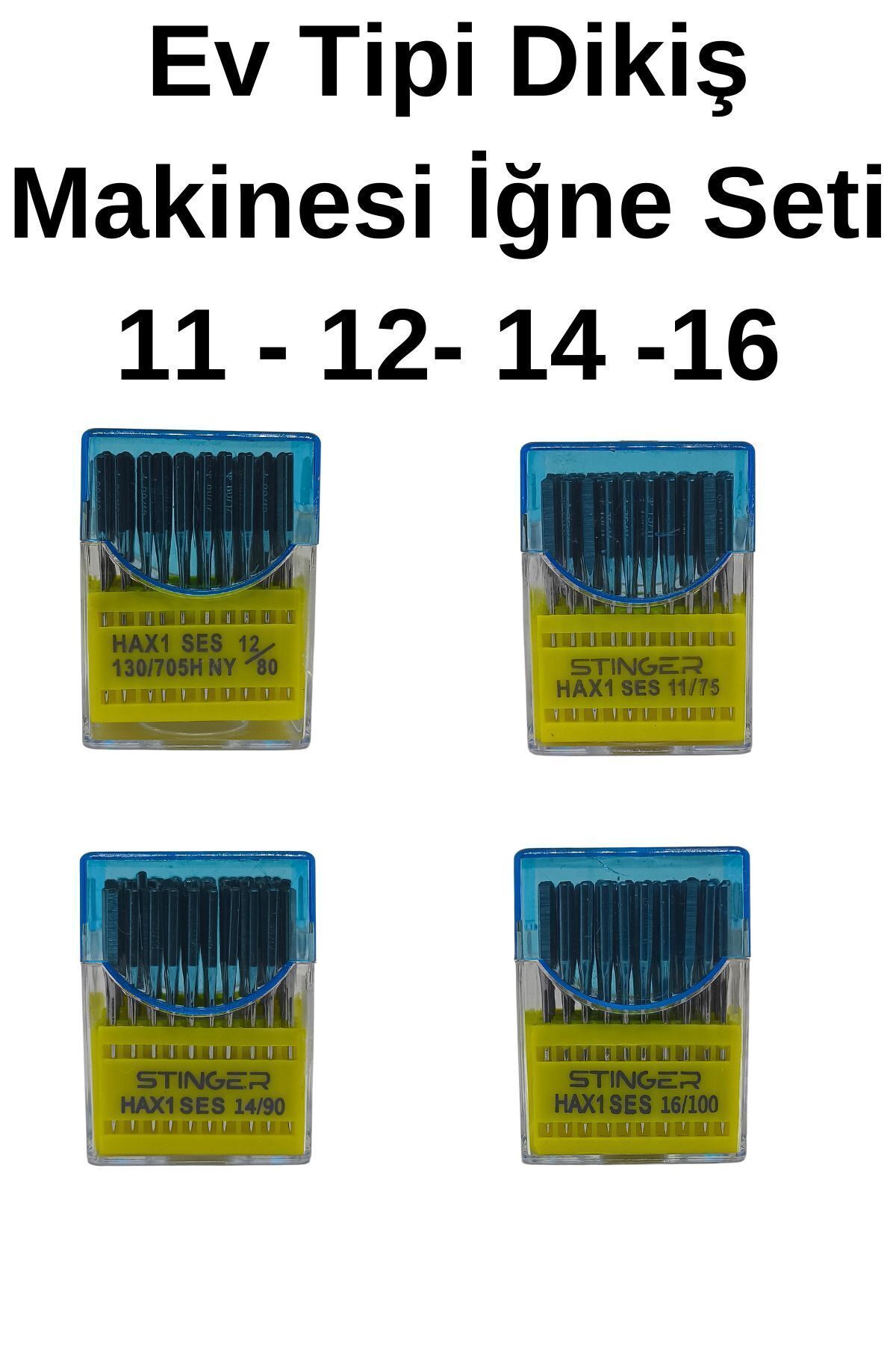 Ev Tipi Dikiş Makinesi İğne Seti 11-12-14-16 No Toplam 40 Adet  Singer Zetina Bernina Janome Uyumlu