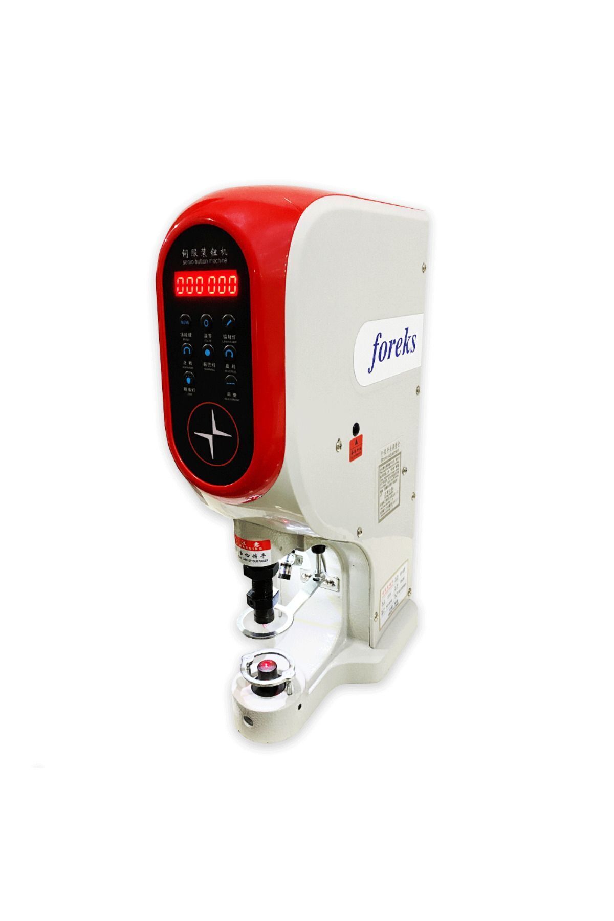FOREKS Elektronik Kuşgözü Çıt Çıt Pres Çakma Makinesi Ayak ve Tabla Dahil Kirmizi-Beyaz