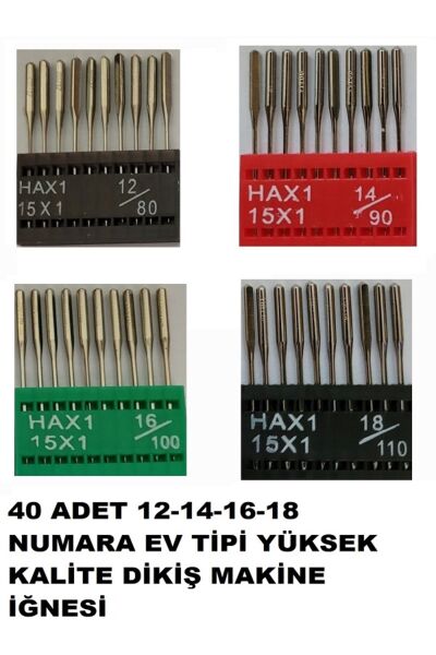 Singer Jaktec Zetina Uyumlu Dikiş Makine Iğnesi (12-14-16-18 Numara -40 Adet Iğne) 4 Paket