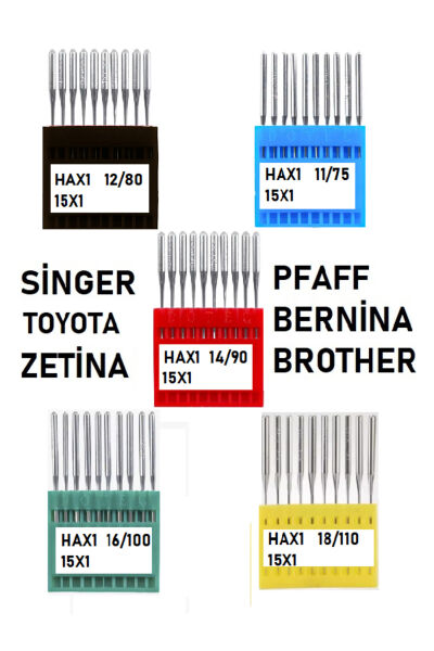 Singer Zetina Uyumlu Dikiş Makine Iğnesi (11-12-14-16-18 Numara -50 Adet Iğne) 5 Paket